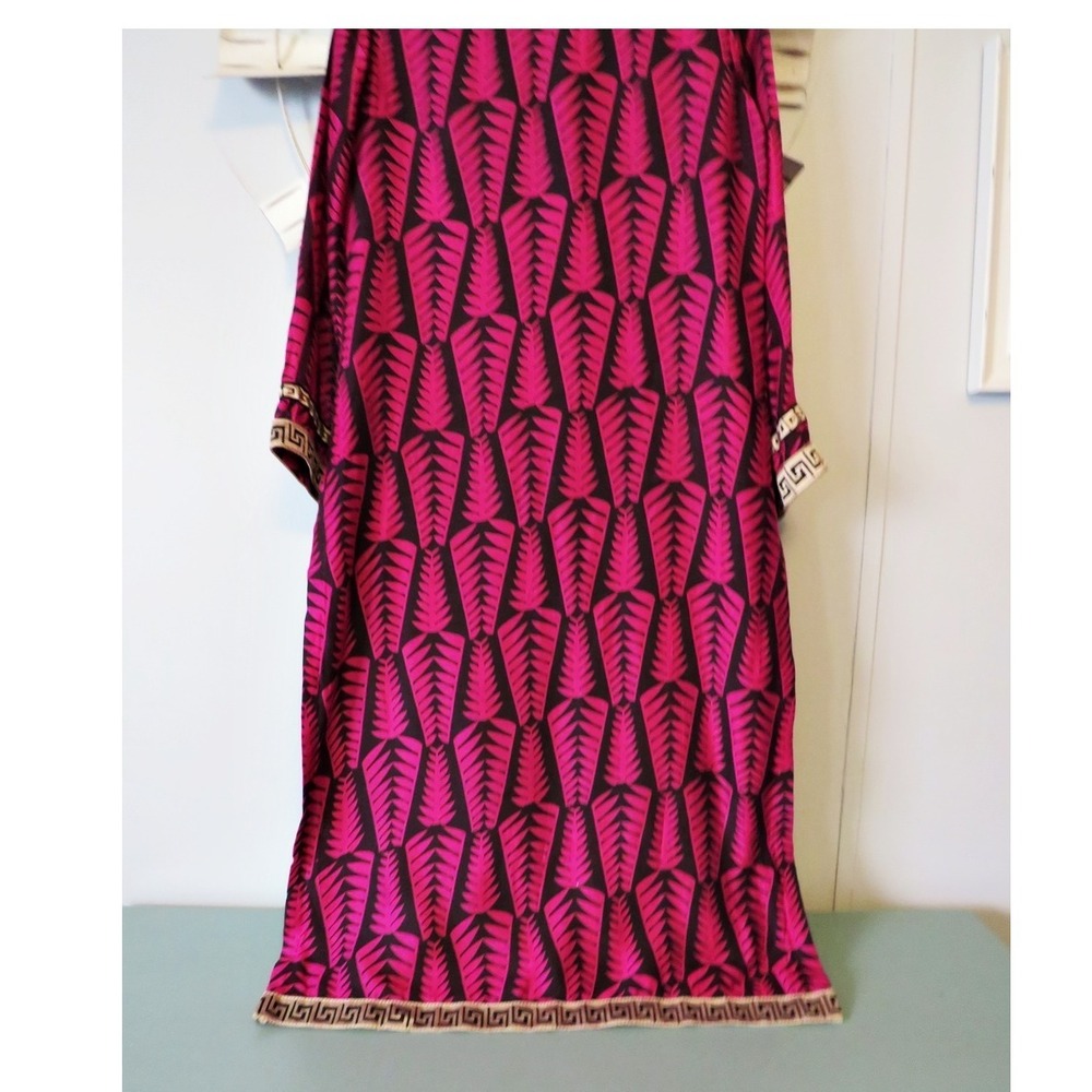 Embroidered Kaftan Maxi Dress –Beaded Floral Trim, Side Slits, Boho Ethnic Style - Picture 11 of 16
